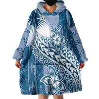 Tonga Kupesi Ngatu Wearable Blanket Hoodie Vintage Blue Plumeria LT05 - Polynesian Pride