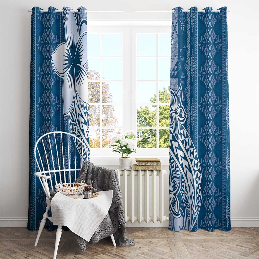 Tonga Kupesi Ngatu Window Curtain Vintage Blue Plumeria
