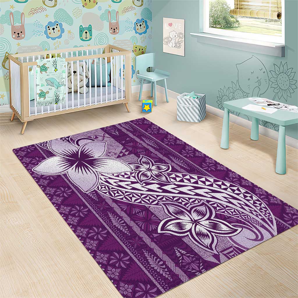 Tonga Kupesi Ngatu Area Rug Vintage Purple Plumeria