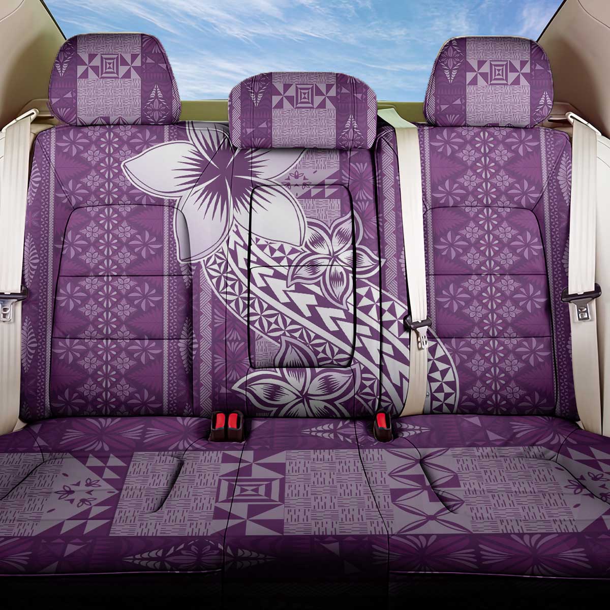 Tonga Kupesi Ngatu Back Car Seat Cover Vintage Purple Plumeria