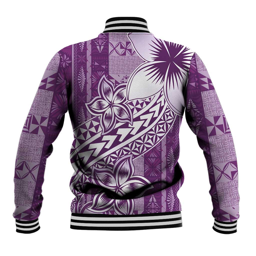 Tonga Kupesi Ngatu Baseball Jacket Vintage Purple Plumeria