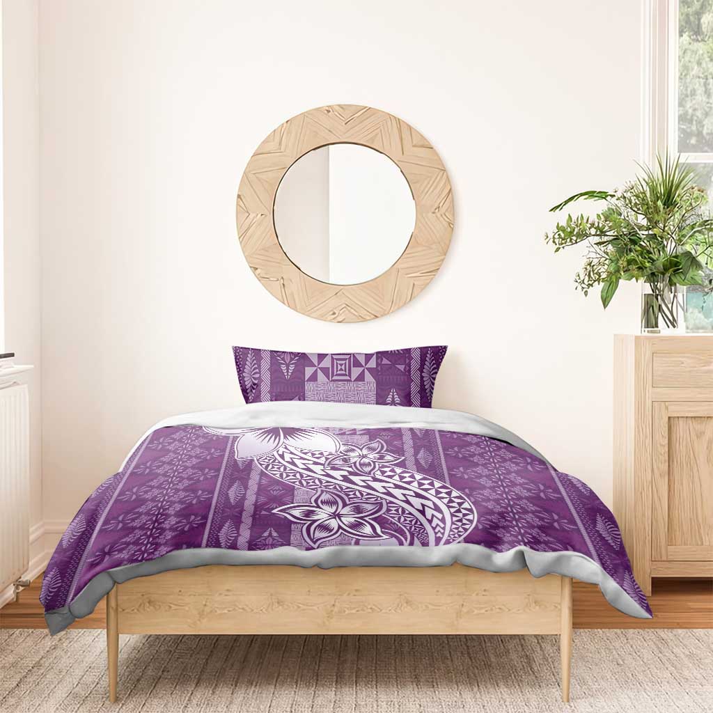 Tonga Kupesi Ngatu Bedding Set Vintage Purple Plumeria
