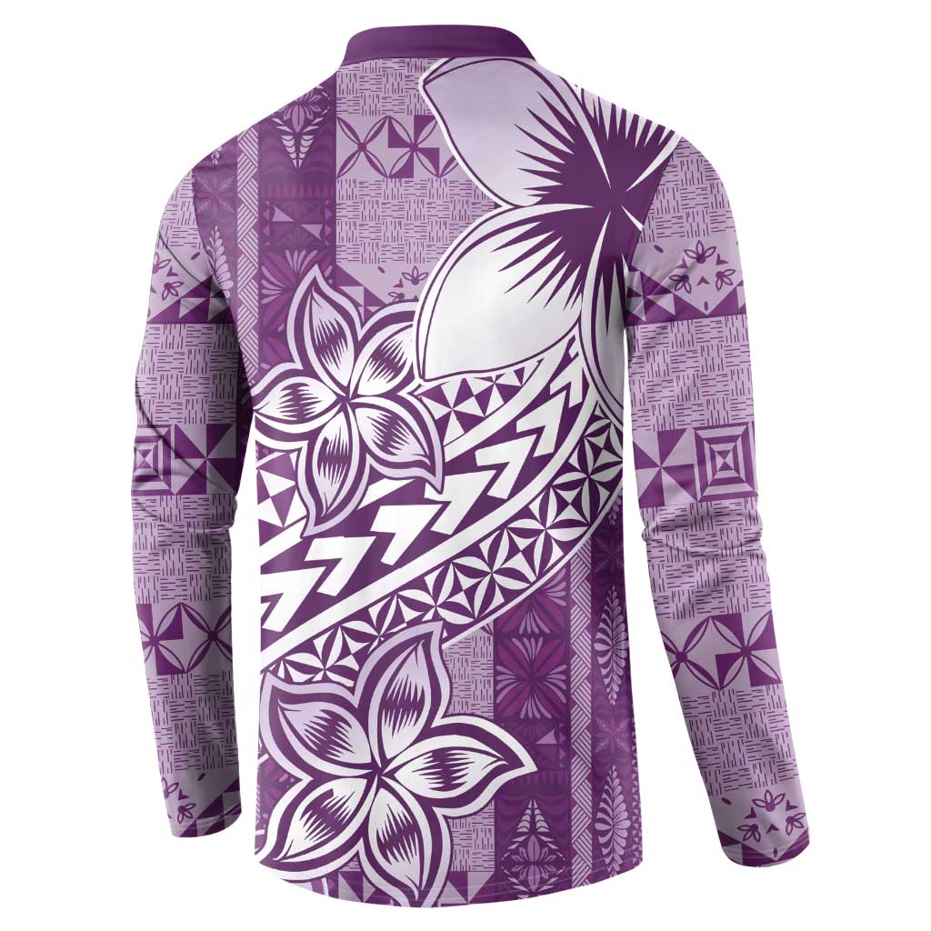 Tonga Kupesi Ngatu Button Sweatshirt Vintage Purple Plumeria