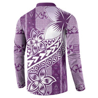 Tonga Kupesi Ngatu Button Sweatshirt Vintage Purple Plumeria