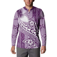 Tonga Kupesi Ngatu Button Sweatshirt Vintage Purple Plumeria