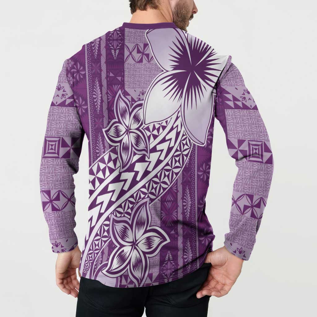 Tonga Kupesi Ngatu Button Sweatshirt Vintage Purple Plumeria
