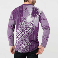 Tonga Kupesi Ngatu Button Sweatshirt Vintage Purple Plumeria