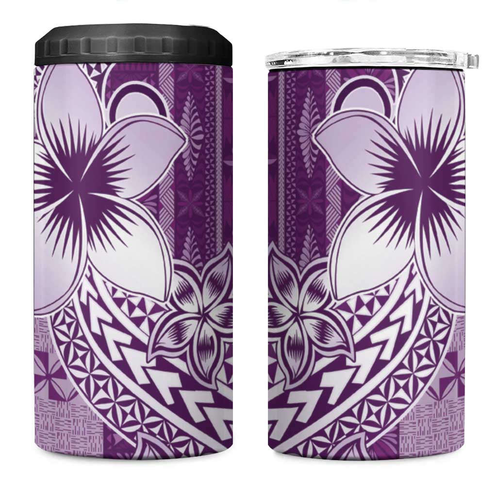Tonga Kupesi Ngatu 4 in 1 Can Cooler Tumbler Vintage Purple Plumeria