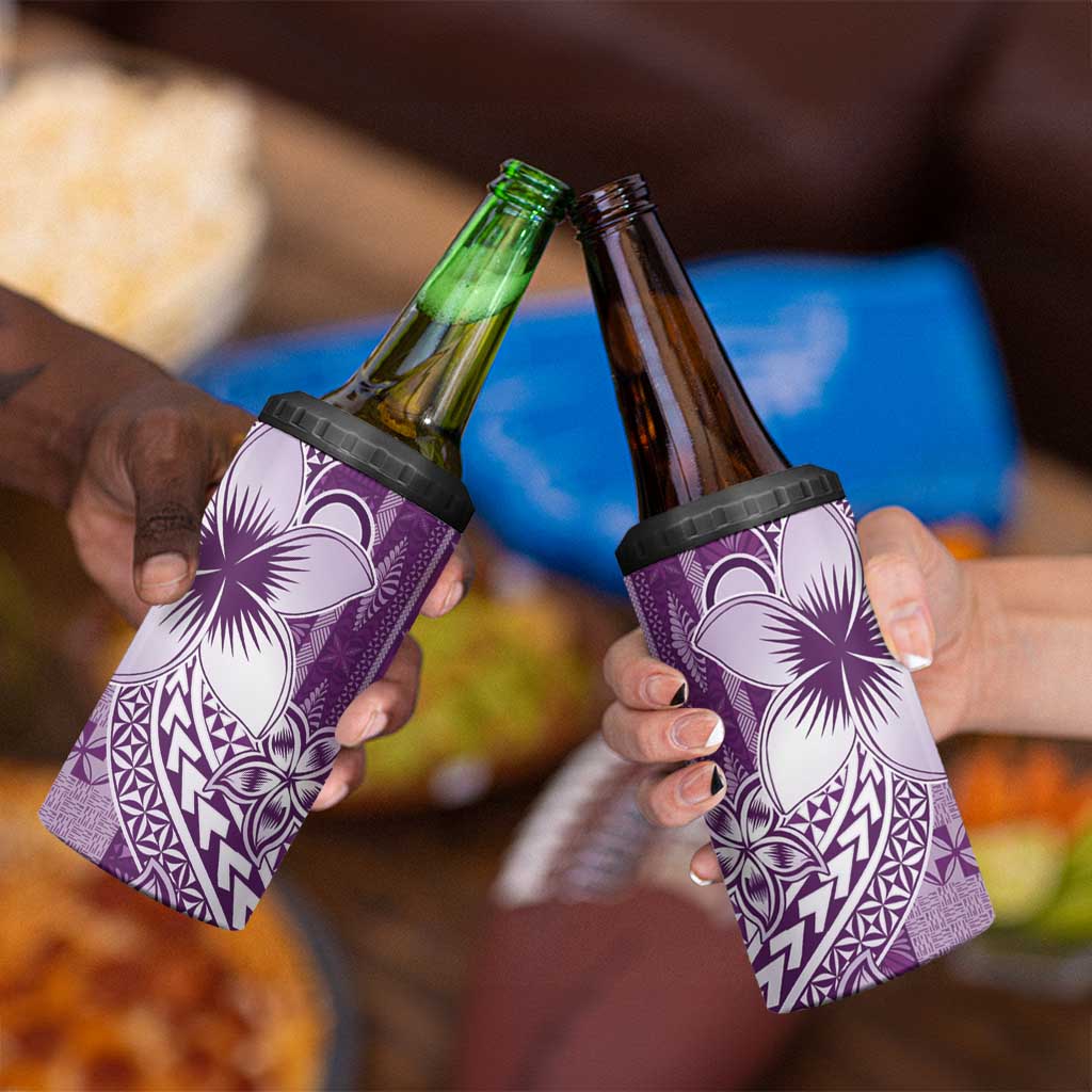 Tonga Kupesi Ngatu 4 in 1 Can Cooler Tumbler Vintage Purple Plumeria