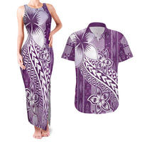 Tonga Kupesi Ngatu Couples Matching Tank Maxi Dress and Hawaiian Shirt Vintage Purple Plumeria