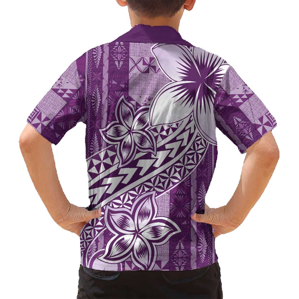 Tonga Kupesi Ngatu Family Matching Long Sleeve Bodycon Dress and Hawaiian Shirt Vintage Purple Plumeria LT05 - Polynesian Pride