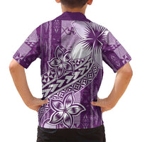Tonga Kupesi Ngatu Family Matching Off Shoulder Maxi Dress and Hawaiian Shirt Vintage Purple Plumeria LT05 - Polynesian Pride