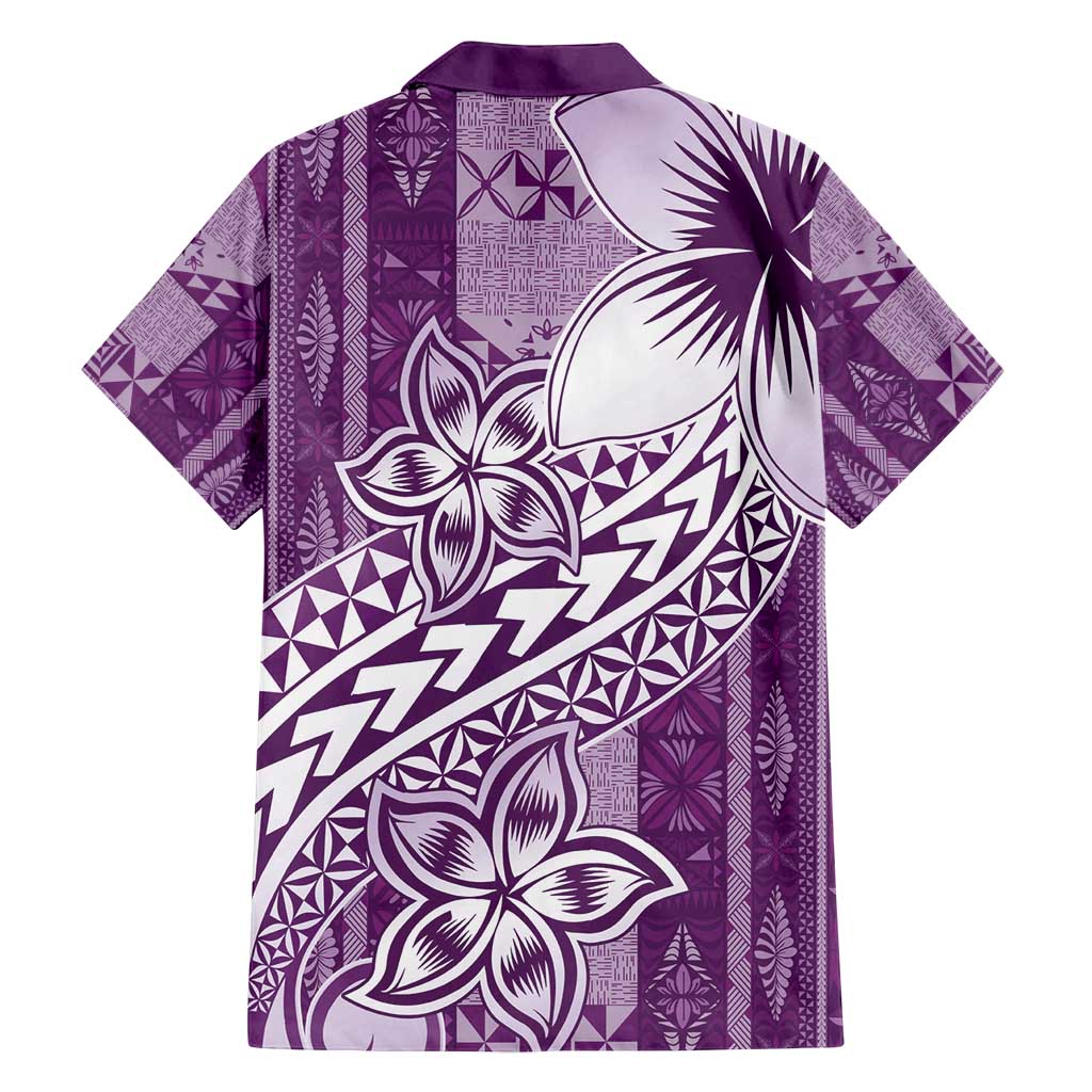 Tonga Kupesi Ngatu Family Matching Off Shoulder Maxi Dress and Hawaiian Shirt Vintage Purple Plumeria LT05 - Polynesian Pride