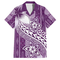 Tonga Kupesi Ngatu Family Matching Off Shoulder Short Dress and Hawaiian Shirt Vintage Purple Plumeria LT05 Dad's Shirt - Short Sleeve Purple - Polynesian Pride