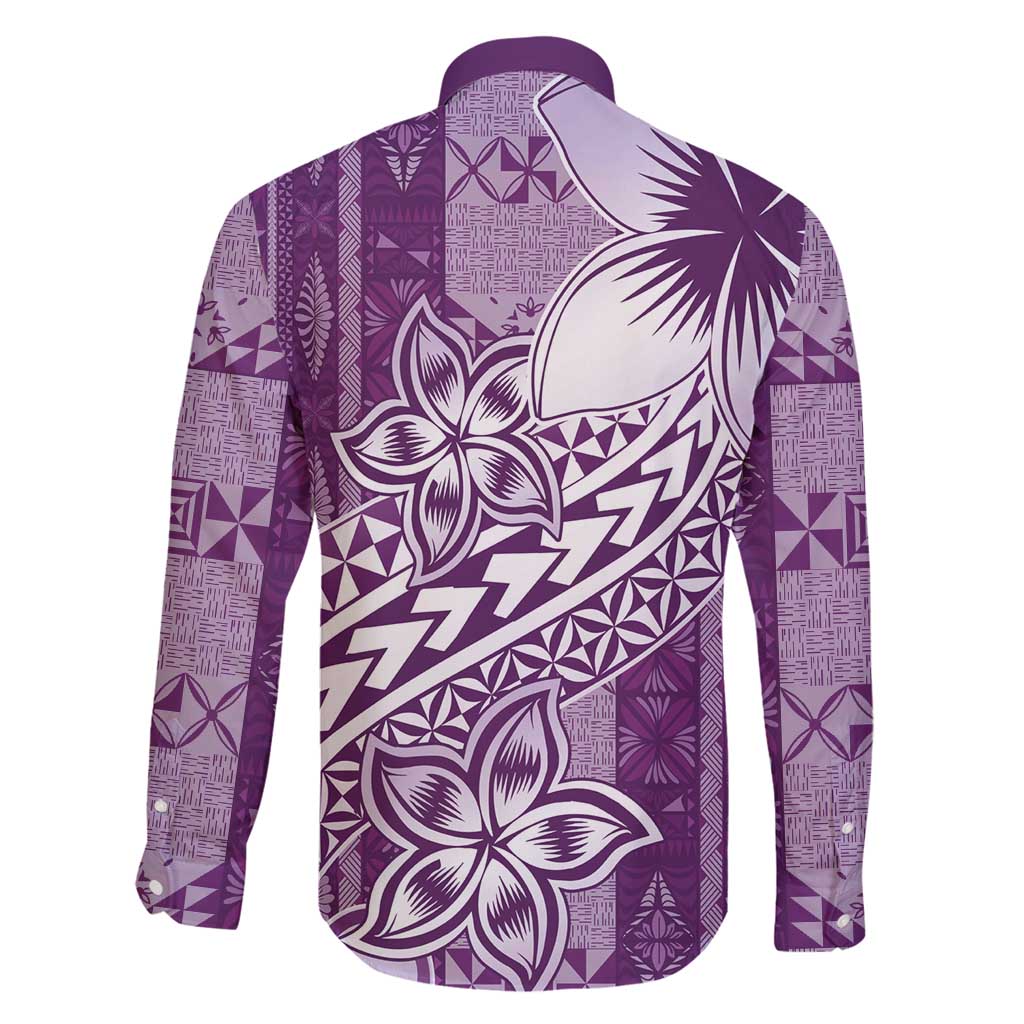 Tonga Kupesi Ngatu Family Matching Off Shoulder Short Dress and Hawaiian Shirt Vintage Purple Plumeria LT05 - Polynesian Pride