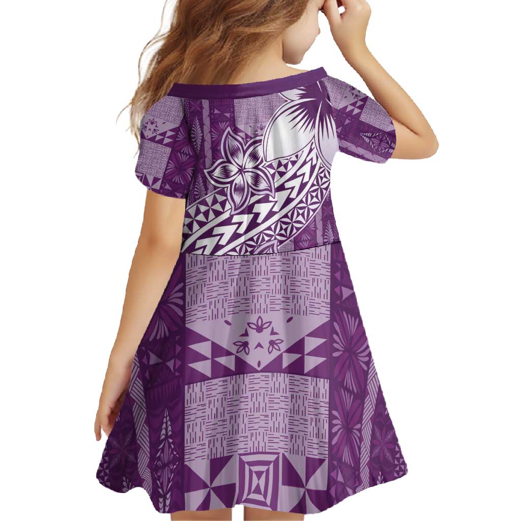 Tonga Kupesi Ngatu Family Matching Tank Maxi Dress and Hawaiian Shirt Vintage Purple Plumeria LT05 - Polynesian Pride