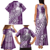 Tonga Kupesi Ngatu Family Matching Tank Maxi Dress and Hawaiian Shirt Vintage Purple Plumeria LT05 - Polynesian Pride