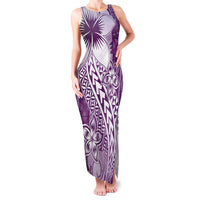 Tonga Kupesi Ngatu Family Matching Tank Maxi Dress and Hawaiian Shirt Vintage Purple Plumeria LT05 Mom's Dress Purple - Polynesian Pride