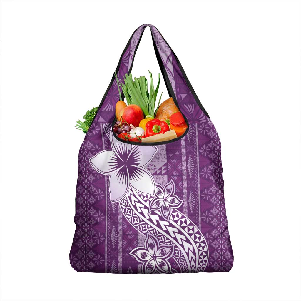 Tonga Kupesi Ngatu Grocery Bag Vintage Purple Plumeria