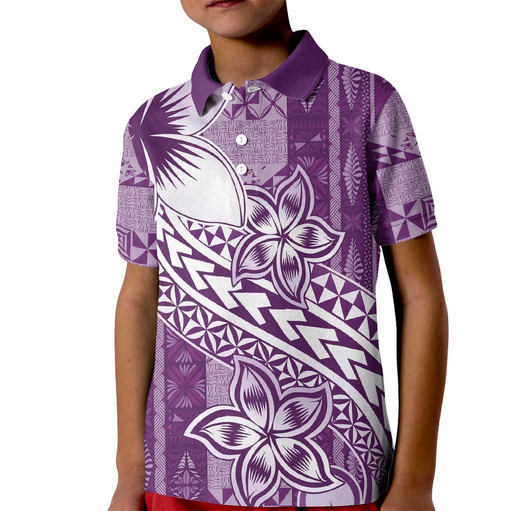 Tonga Kupesi Ngatu Kid Polo Shirt Vintage Purple Plumeria