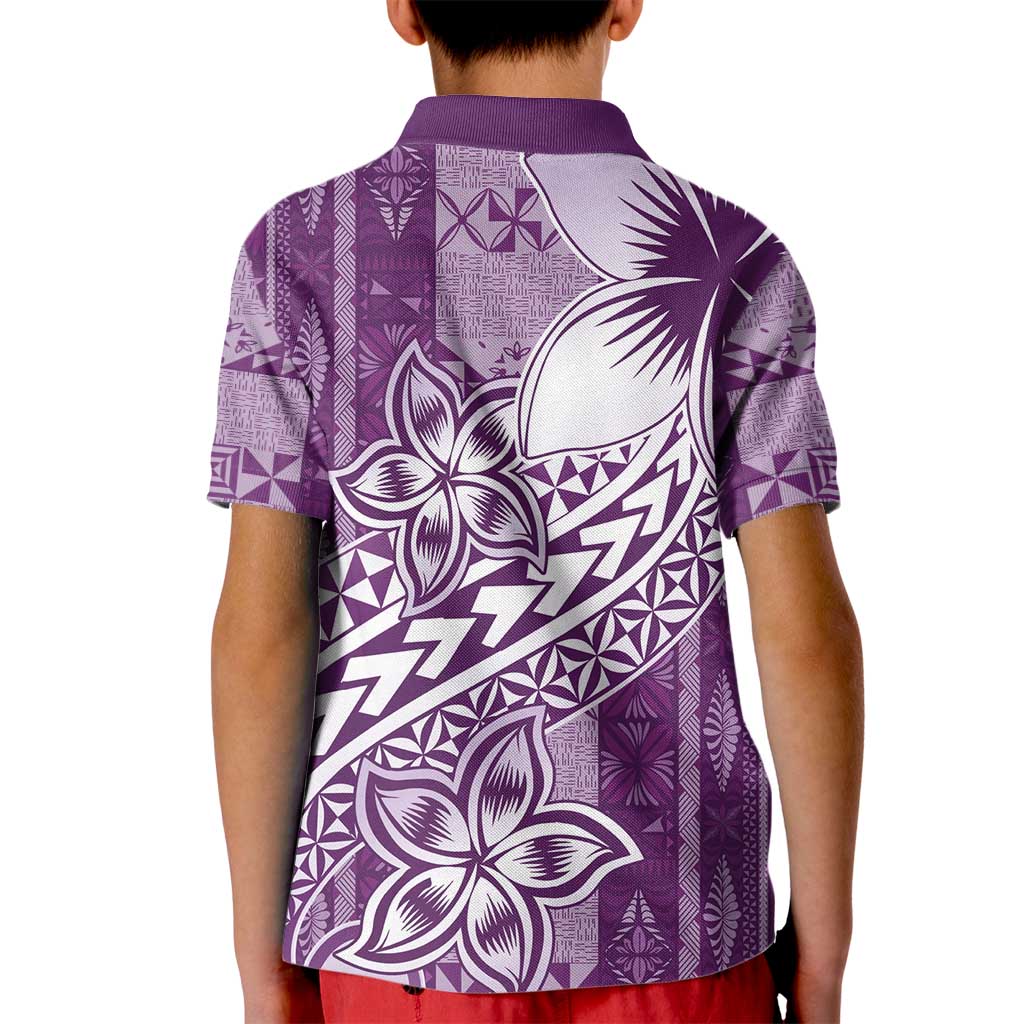 Tonga Kupesi Ngatu Kid Polo Shirt Vintage Purple Plumeria
