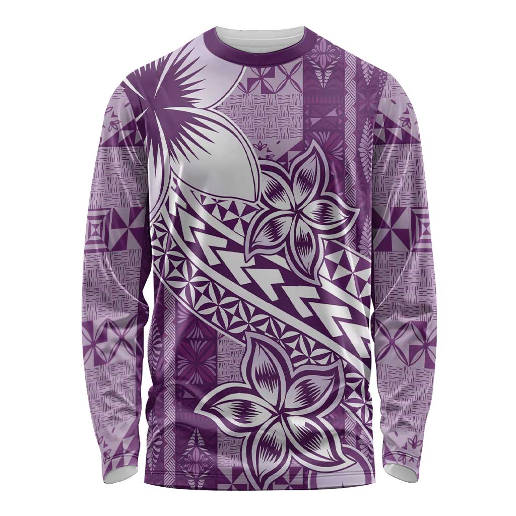 Tonga Kupesi Ngatu Long Sleeve Shirt Vintage Purple Plumeria