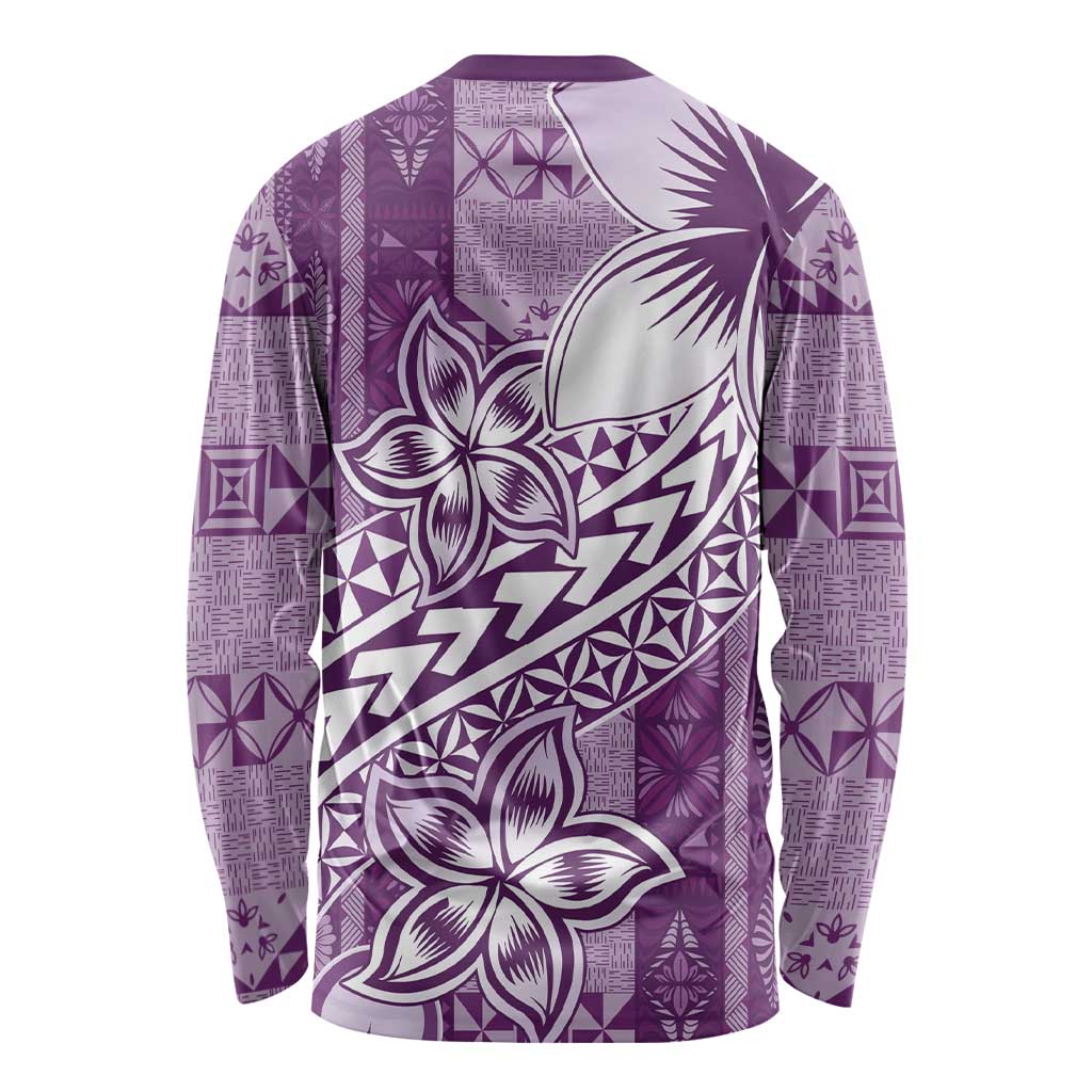 Tonga Kupesi Ngatu Long Sleeve Shirt Vintage Purple Plumeria