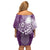 Tonga Kupesi Ngatu Off Shoulder Short Dress Vintage Purple Plumeria
