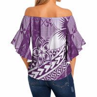 Tonga Kupesi Ngatu Off Shoulder Wrap Waist Top Vintage Purple Plumeria LT05 - Polynesian Pride