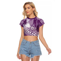 Tonga Kupesi Ngatu Raglan Cropped T Shirt Vintage Purple Plumeria