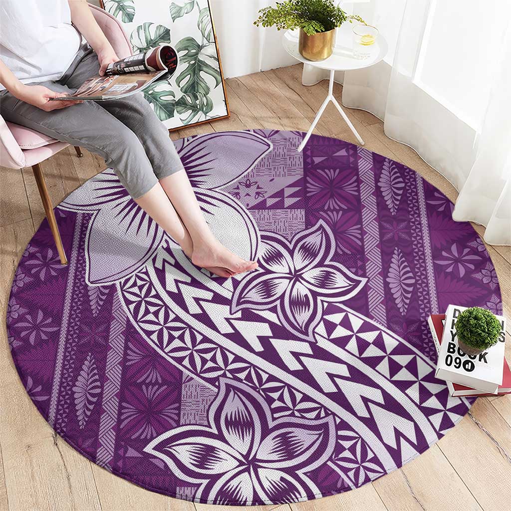 Tonga Kupesi Ngatu Round Carpet Vintage Purple Plumeria
