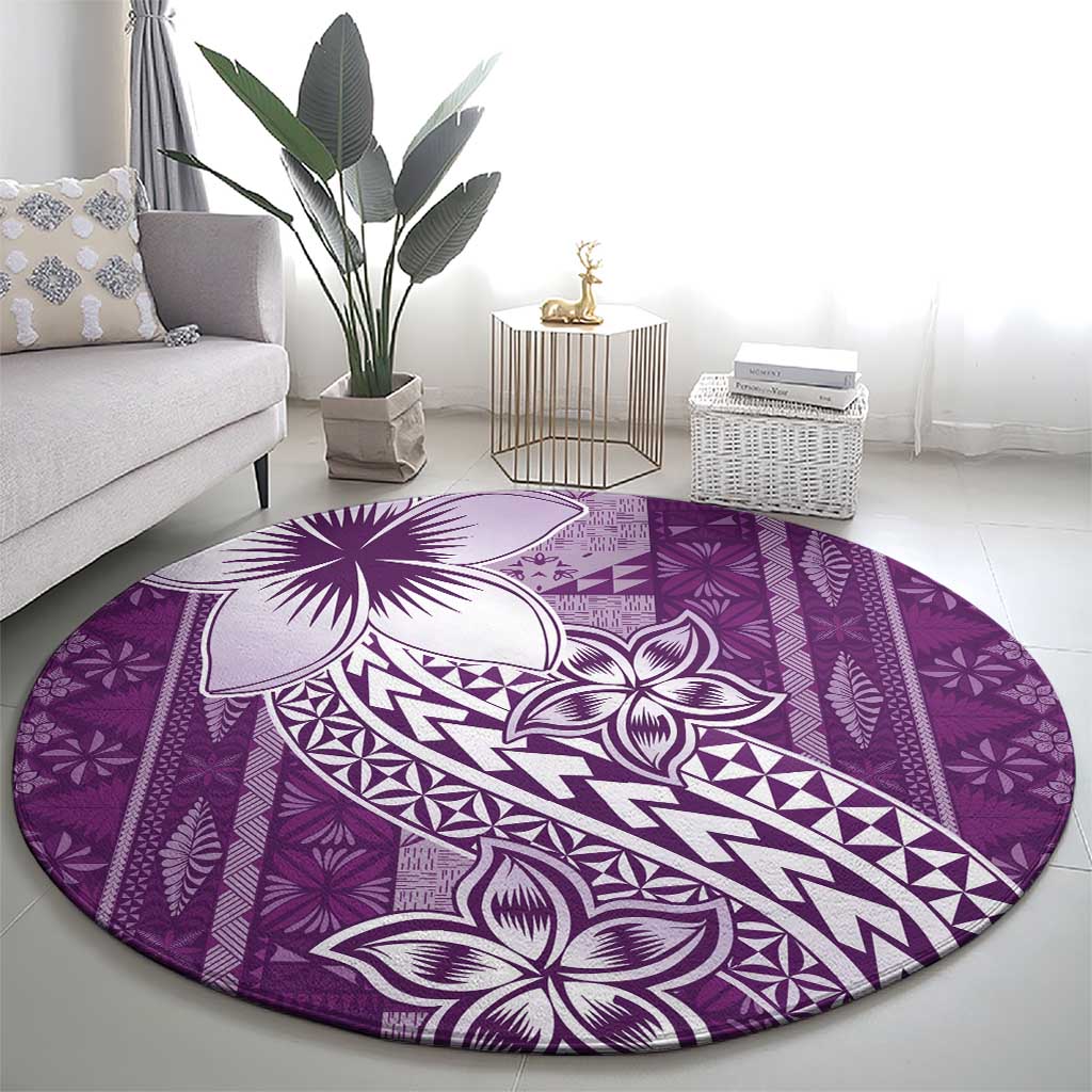 Tonga Kupesi Ngatu Round Carpet Vintage Purple Plumeria