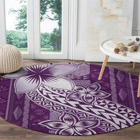 Tonga Kupesi Ngatu Round Carpet Vintage Purple Plumeria