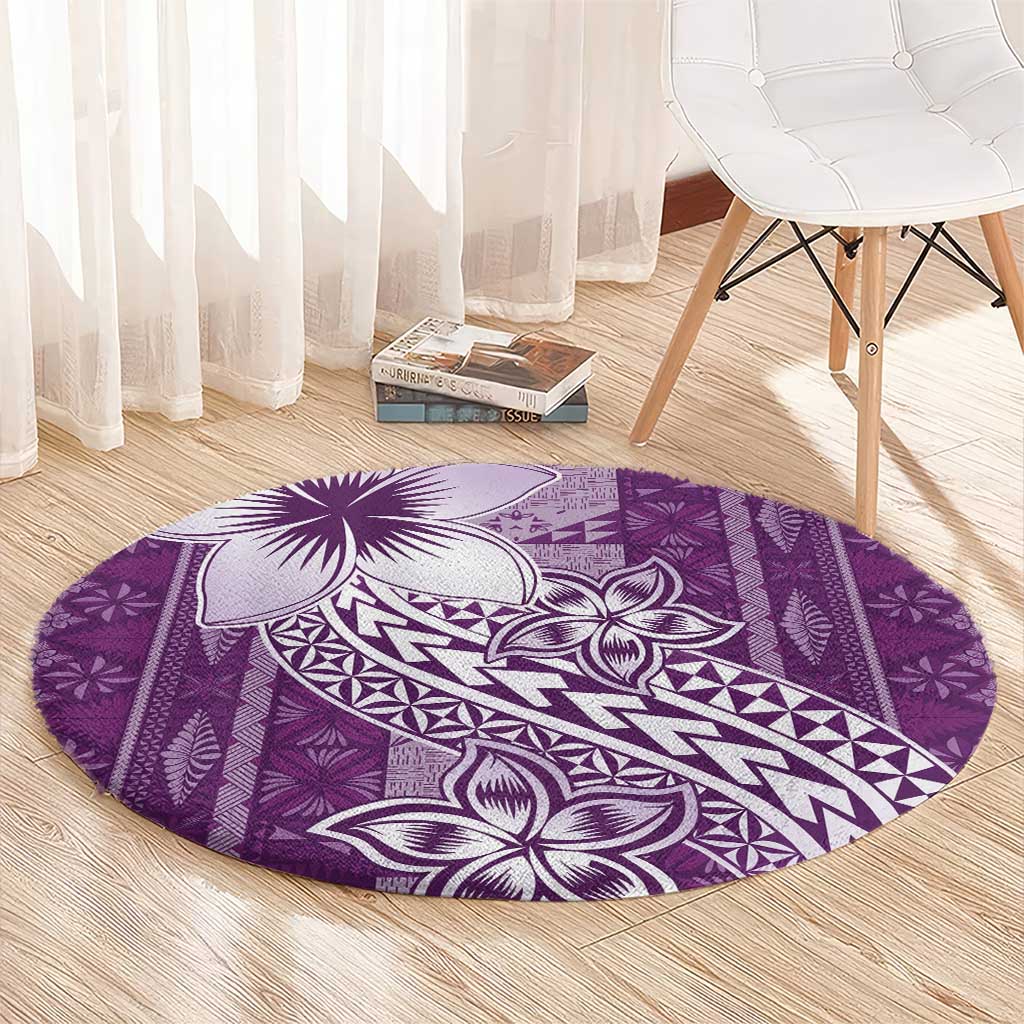 Tonga Kupesi Ngatu Round Carpet Vintage Purple Plumeria