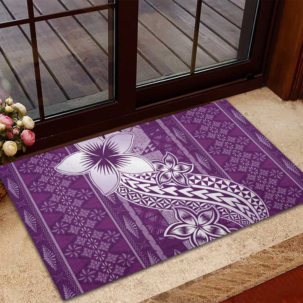 Tonga Kupesi Ngatu Rubber Doormat Vintage Purple Plumeria