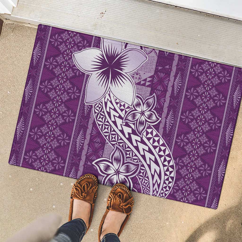 Tonga Kupesi Ngatu Rubber Doormat Vintage Purple Plumeria
