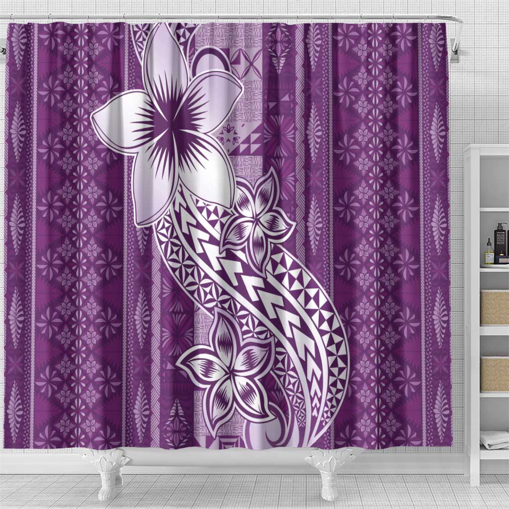 Tonga Kupesi Ngatu Shower Curtain Vintage Purple Plumeria