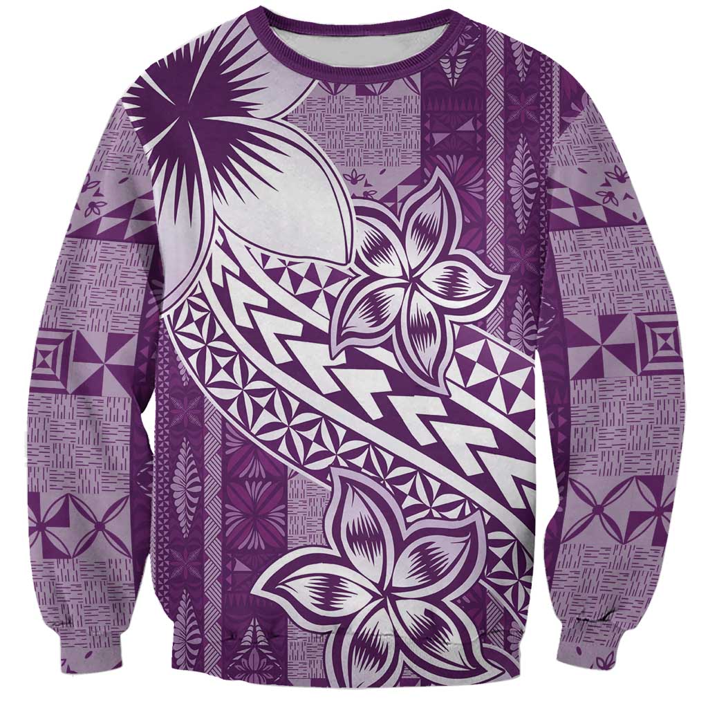 Tonga Kupesi Ngatu Sweatshirt Vintage Purple Plumeria