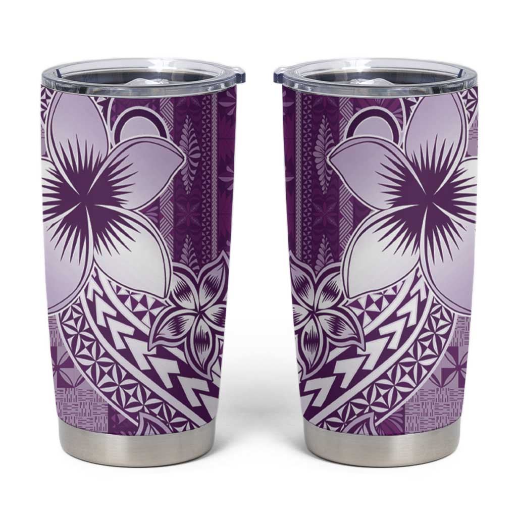 Tonga Kupesi Ngatu Tumbler Cup Vintage Purple Plumeria LT05 Purple - Polynesian Pride