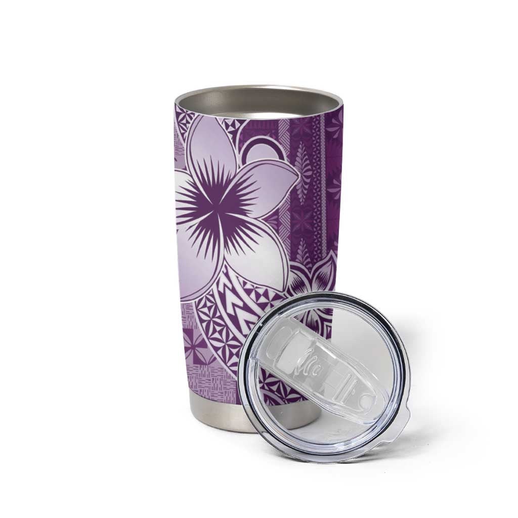 Tonga Kupesi Ngatu Tumbler Cup Vintage Purple Plumeria LT05 - Polynesian Pride