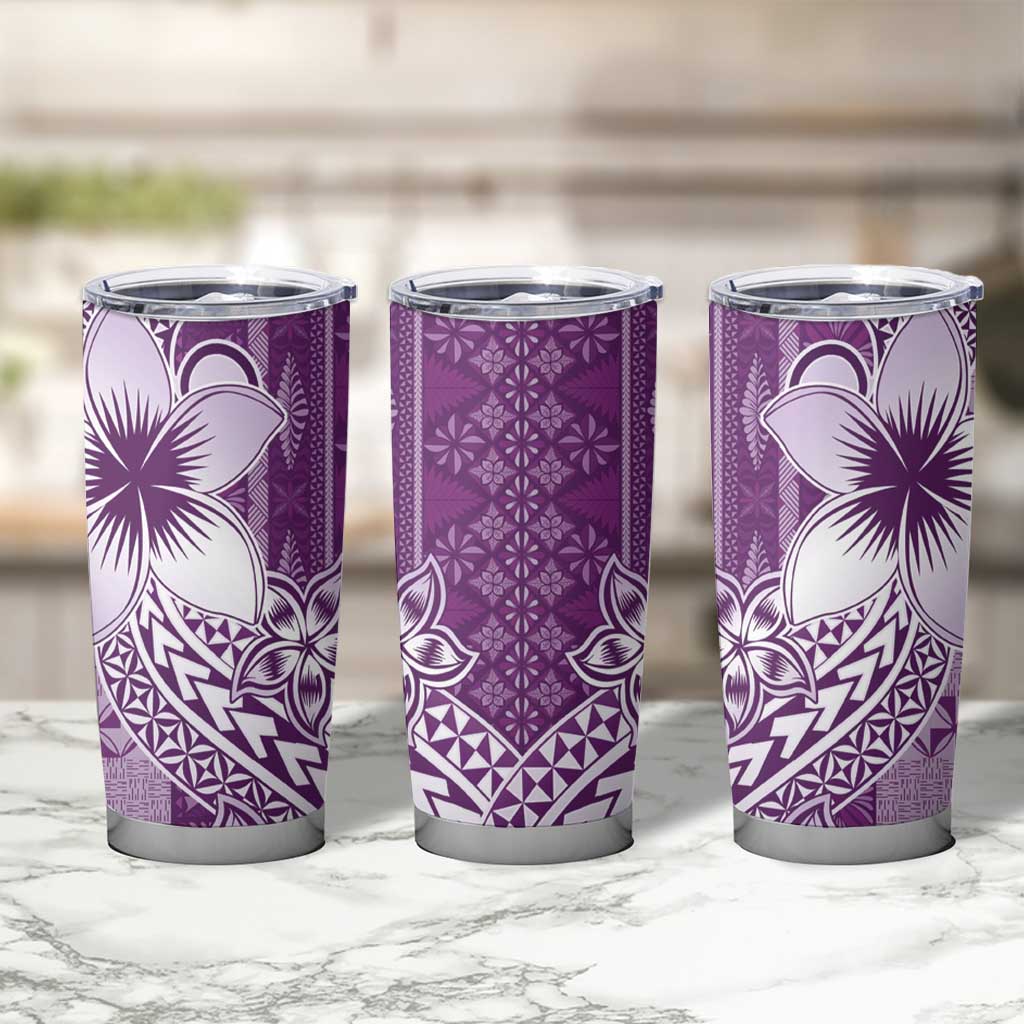 Tonga Kupesi Ngatu Tumbler Cup Vintage Purple Plumeria LT05 - Polynesian Pride