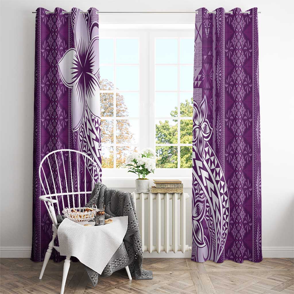 Tonga Kupesi Ngatu Window Curtain Vintage Purple Plumeria