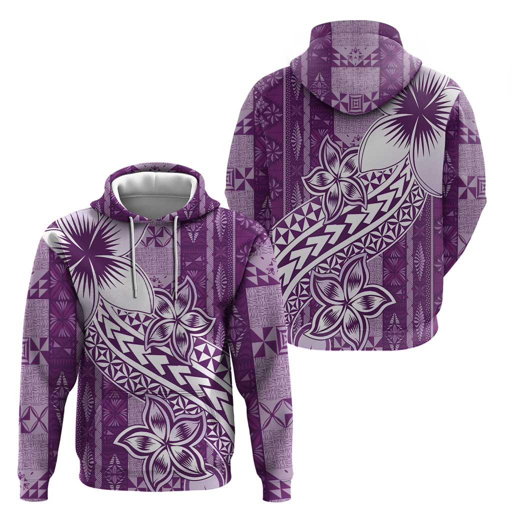 Tonga Kupesi Ngatu Zip Hoodie Vintage Purple Plumeria
