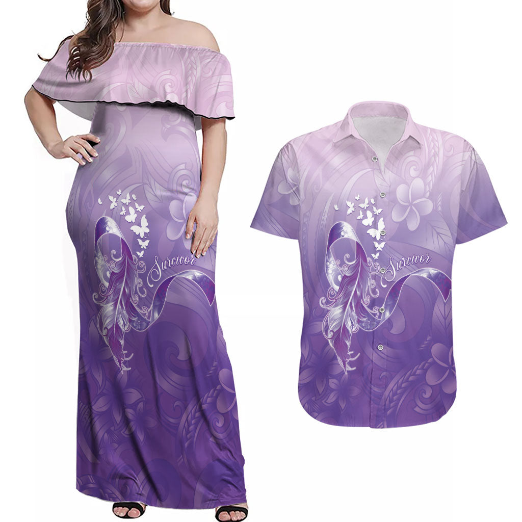 Lupus Awareness Month Couples Matching Off Shoulder Maxi Dress and Hawaiian Shirt Polynesian Style