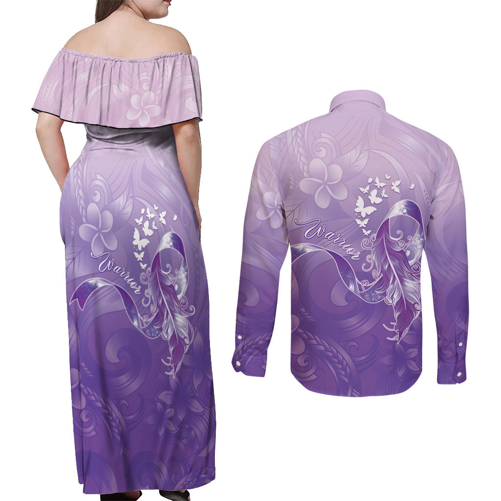 Lupus Awareness Month Couples Matching Off Shoulder Maxi Dress and Long Sleeve Button Shirt Polynesian Style