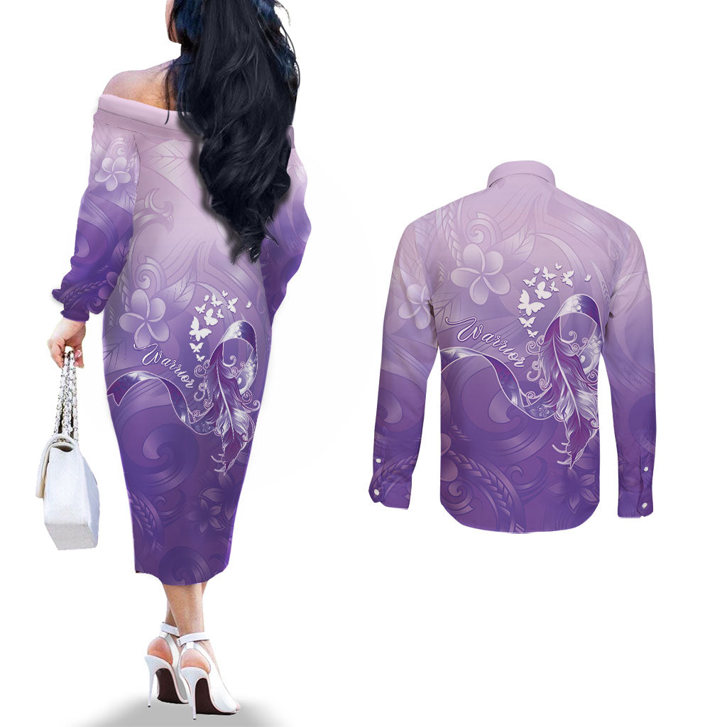 Lupus Awareness Month Couples Matching Off The Shoulder Long Sleeve Dress and Long Sleeve Button Shirt Polynesian Style