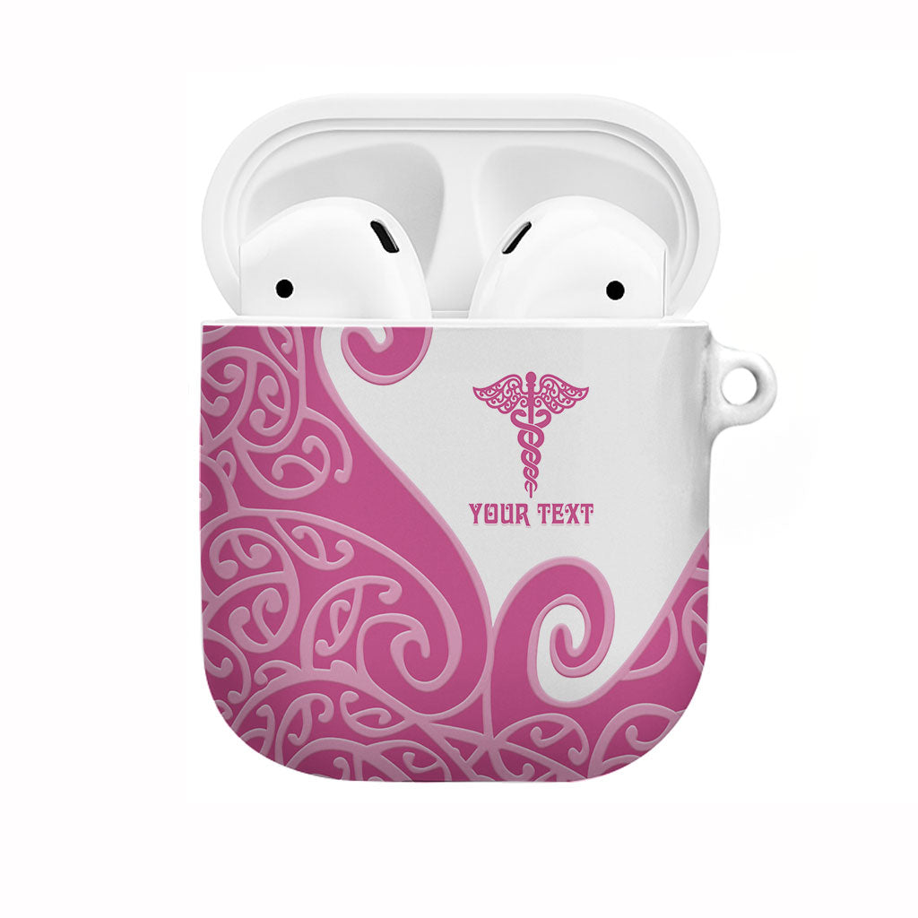 Personalised New Zealand Nurse AirPods Case Maori Koru Pink Version