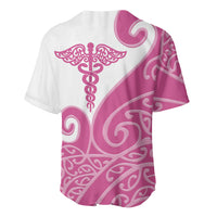 Personalised New Zealand Nurse Baseball Jersey Maori Koru Pink Version