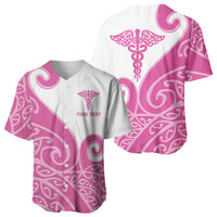Personalised New Zealand Nurse Baseball Jersey Maori Koru Pink Version