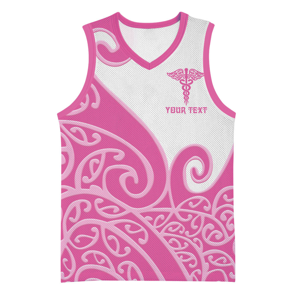 Personalised New Zealand Nurse Basketball Jersey Maori Koru Pink Version